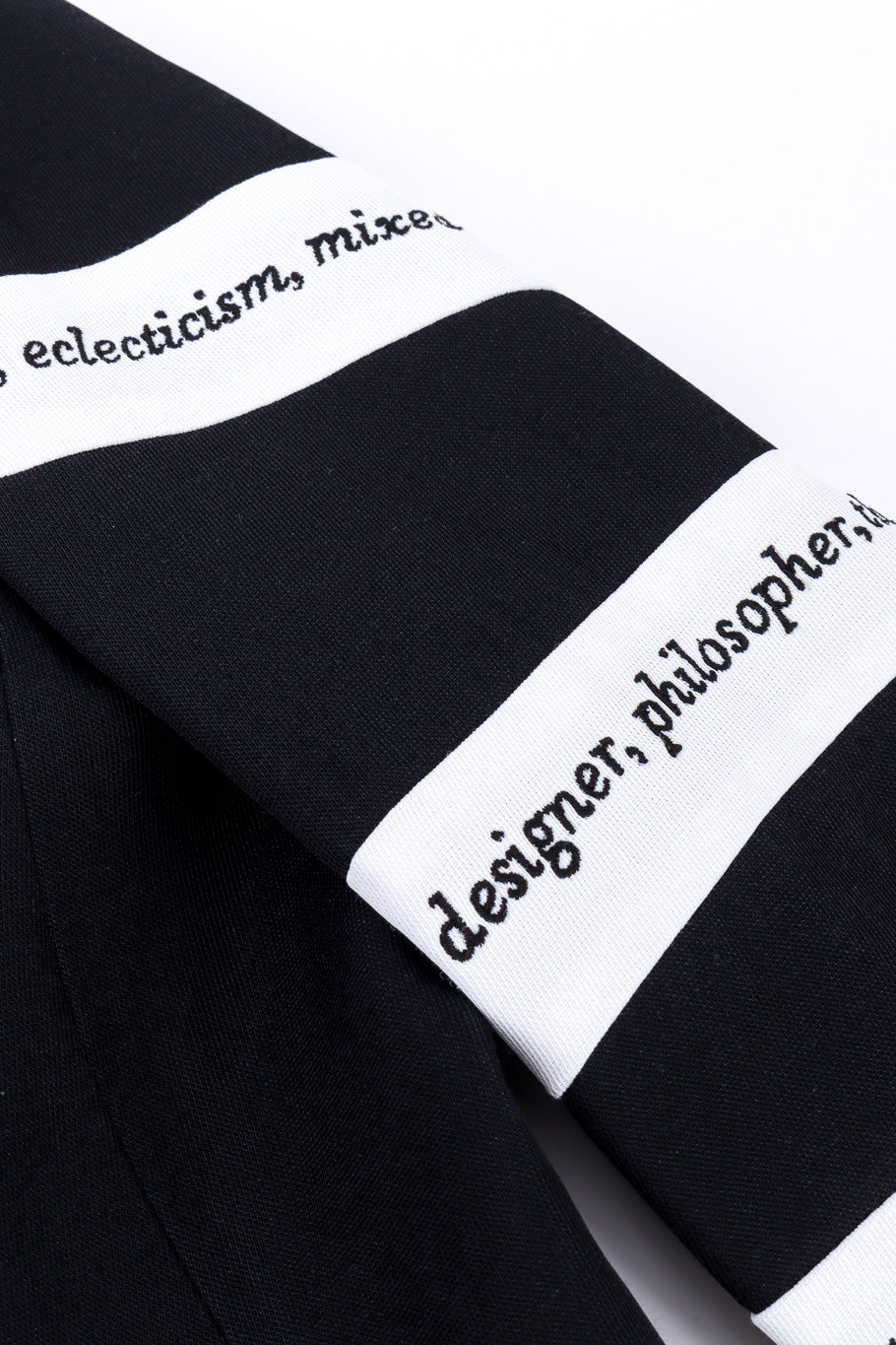 Irony of Design Text Blazer & Skirt Suit by Moschino sleeve type close   @recessla