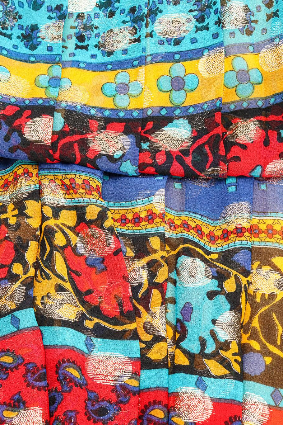 Vintage Malcolm Starr Paisley Print Hostess Dress fabric closeup @Recessla