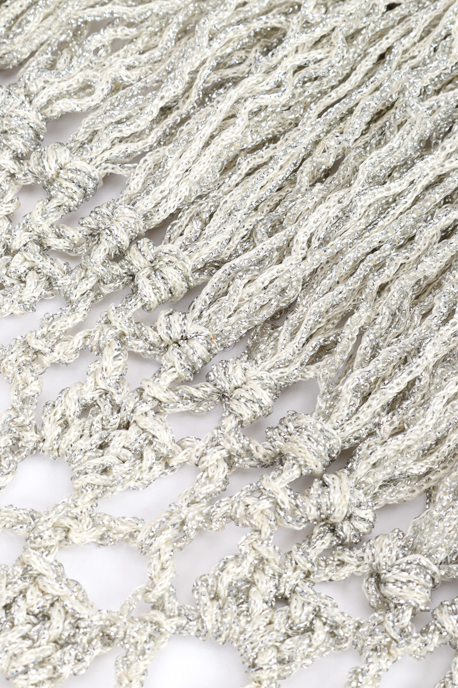 Metallic Silver Crochet Net Dress & Poncho fringe close @recessla