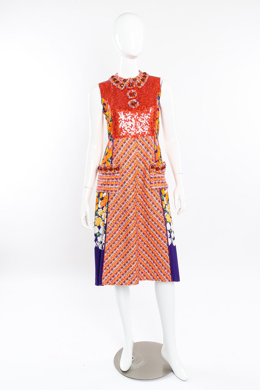 Floral lamé knit sequin dress by Marc Jacobs on mannequin front @recessla