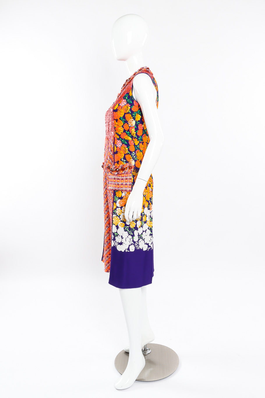 Floral lamé knit sequin dress by Marc Jacobs on mannequin side @recessla