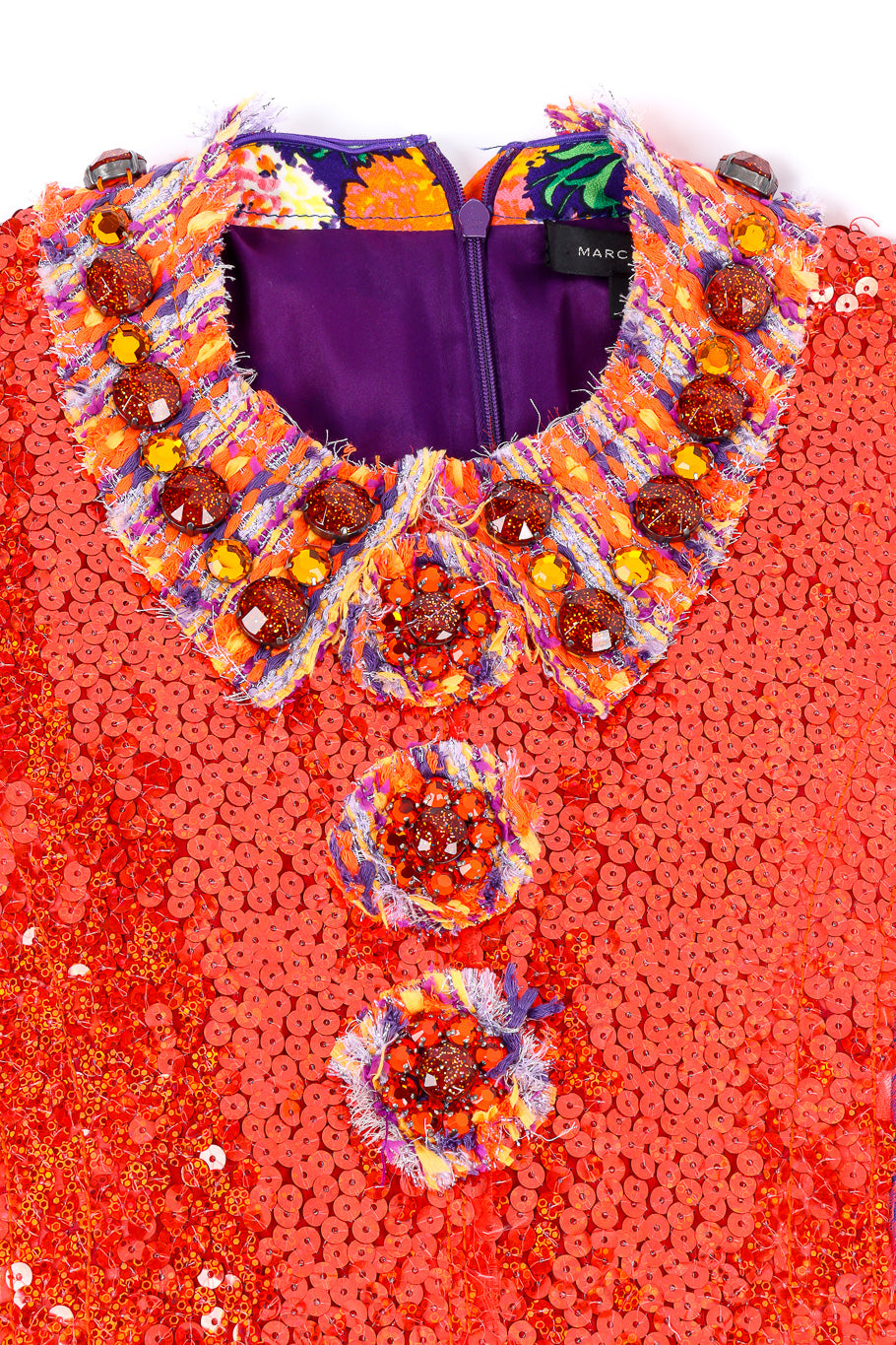 Floral lamé knit sequin dress by Marc Jacobs flat lay neck close @recessla