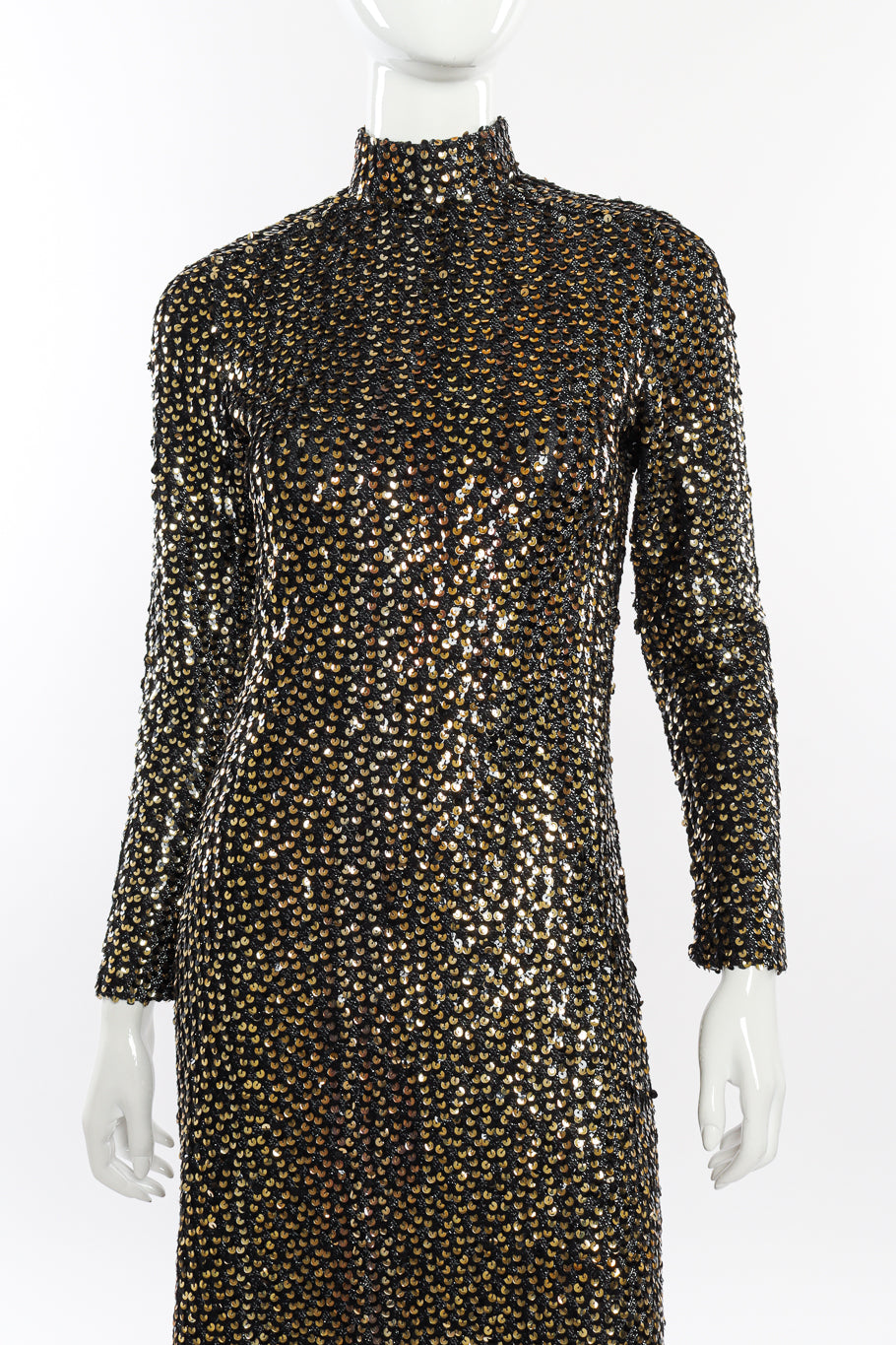 Vintage Anthony Muto Sequin Lamé Sheath Dress front on mannequin closeup @recessla