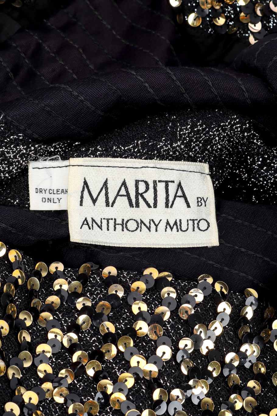 Vintage Anthony Muto Sequin Lamé Sheath Dress signature label closeup @recessla