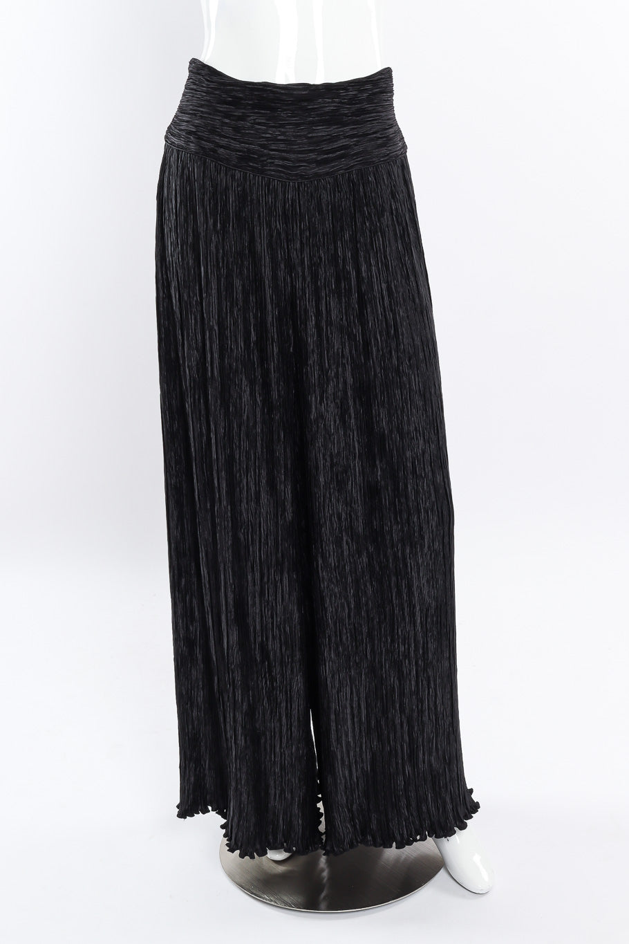 Pleated palazzo pant by Mary McFadden on mannequin front @recessla