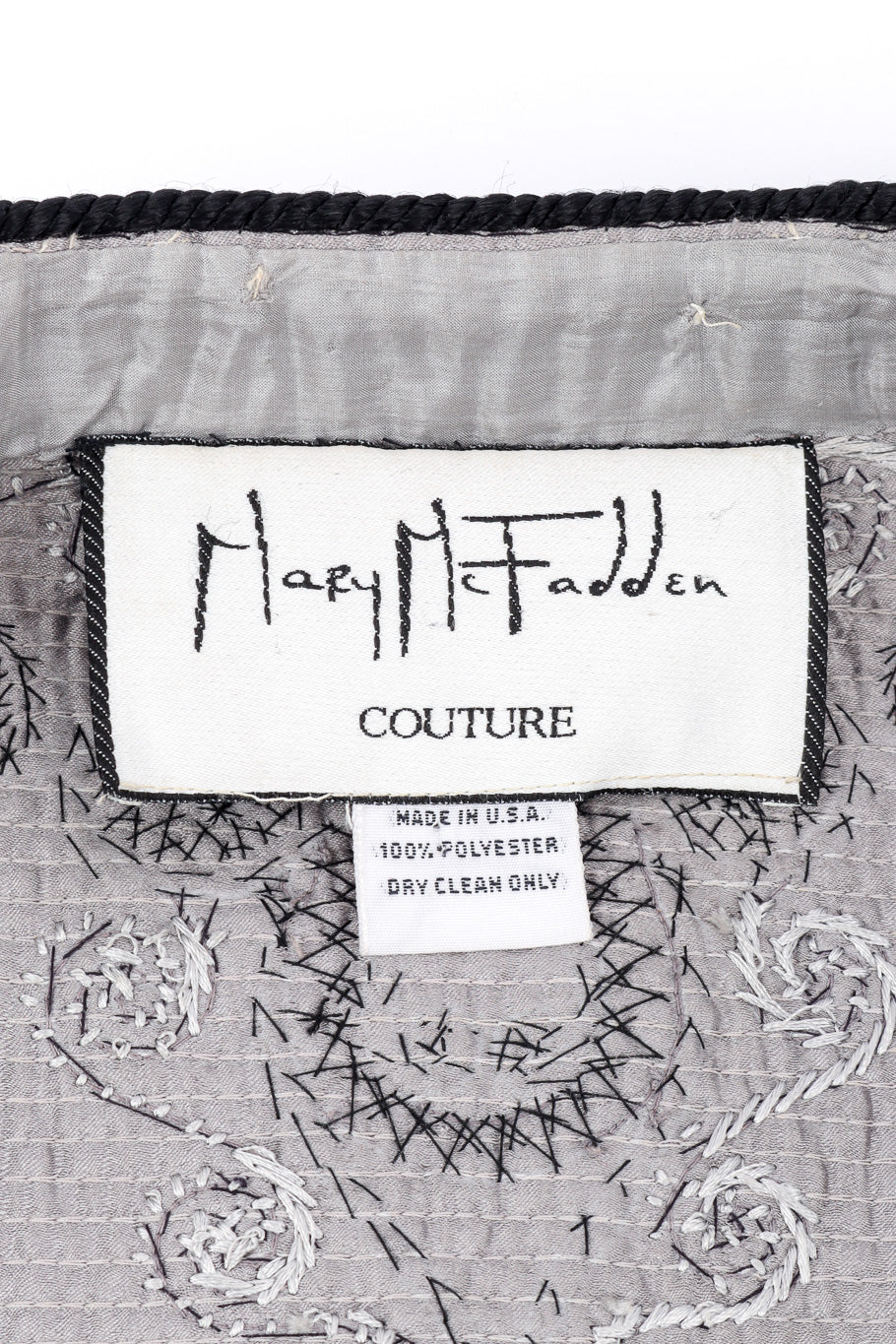 Vintage Mary McFadden Embroidered Quilt Duster signature label closeup @recessla