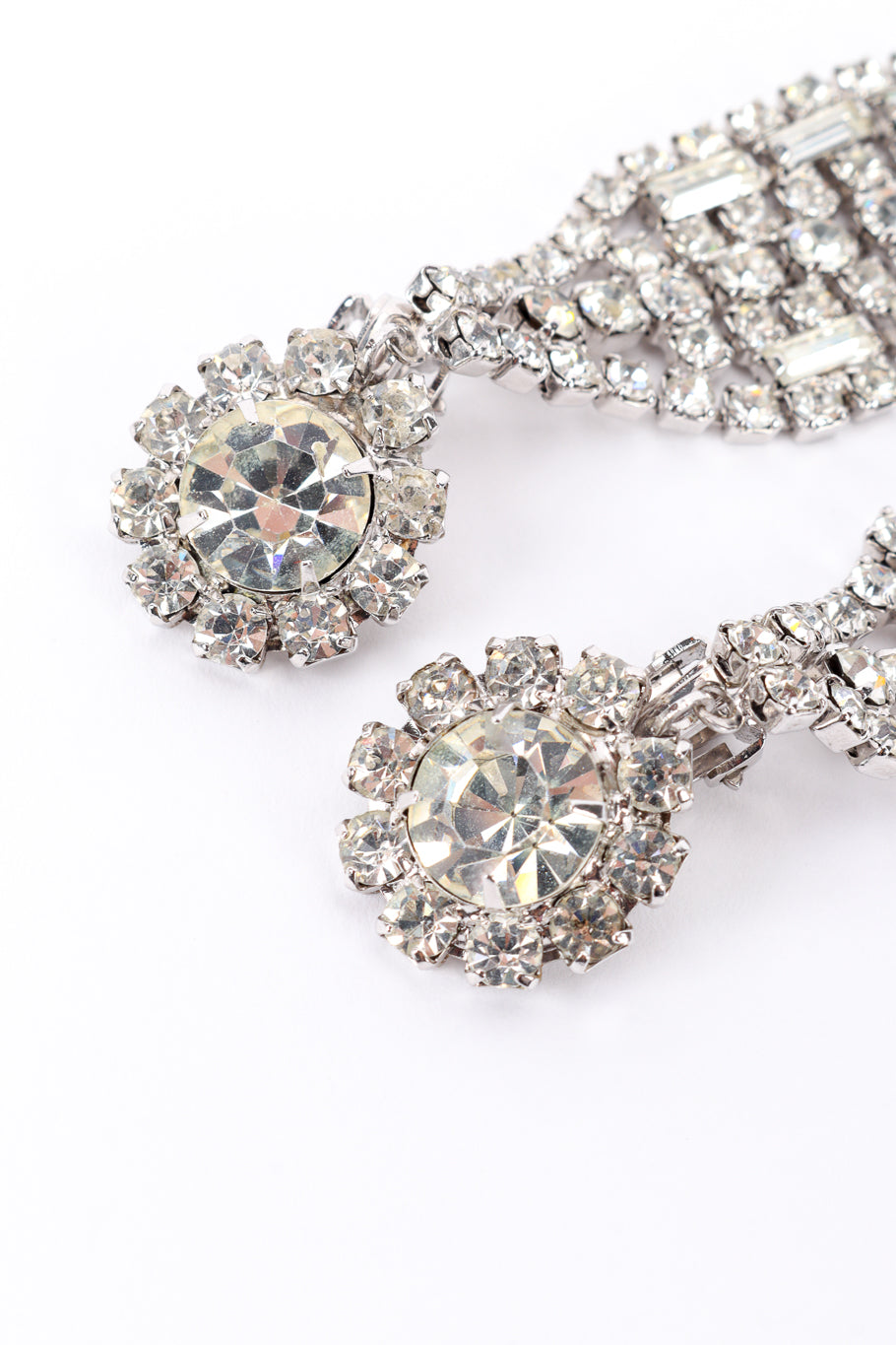 Vintage Long Rhinestone Fringe Earrings crystal closeup @recessla