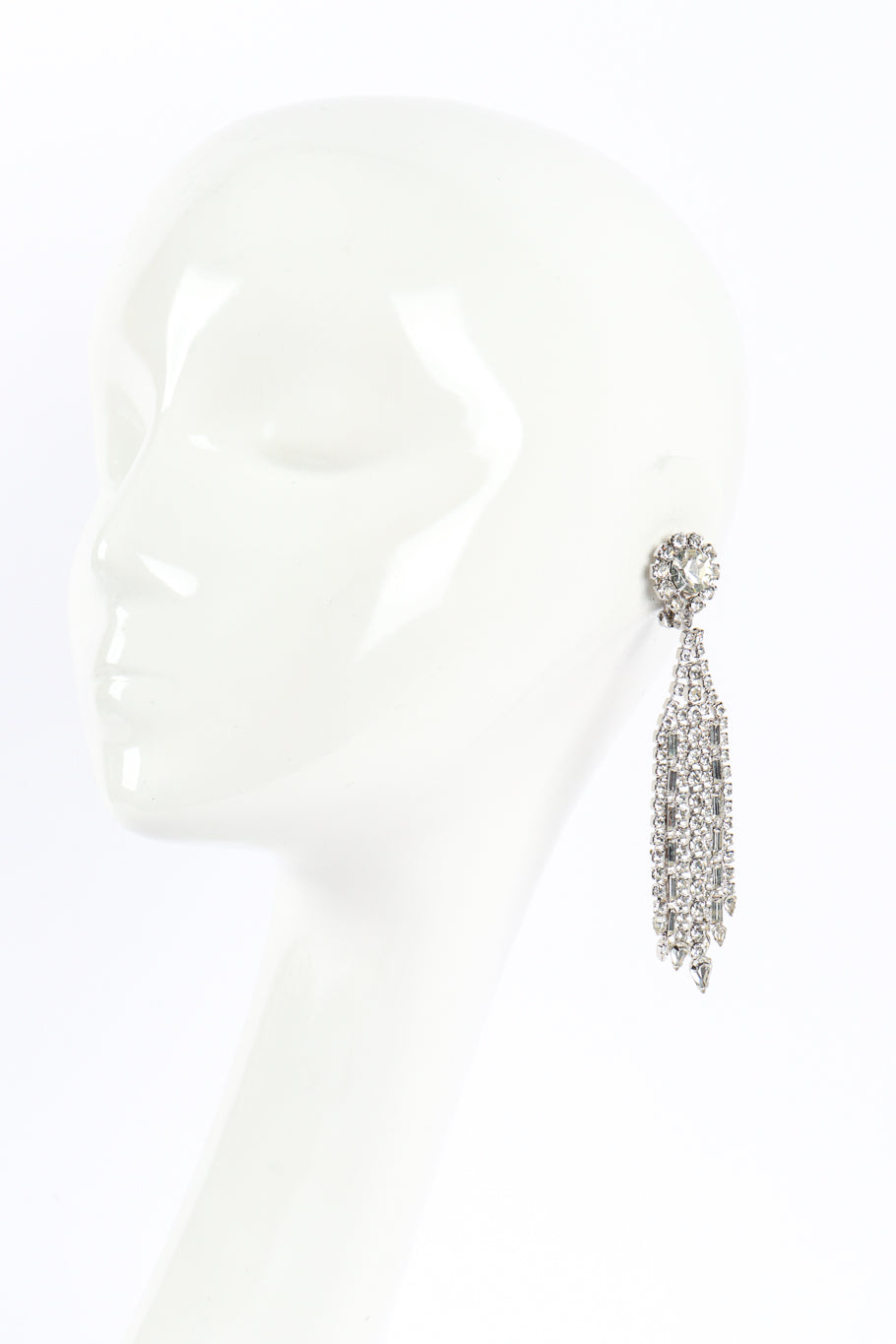 Vintage Long Rhinestone Fringe Earrings on mannequin @recessla