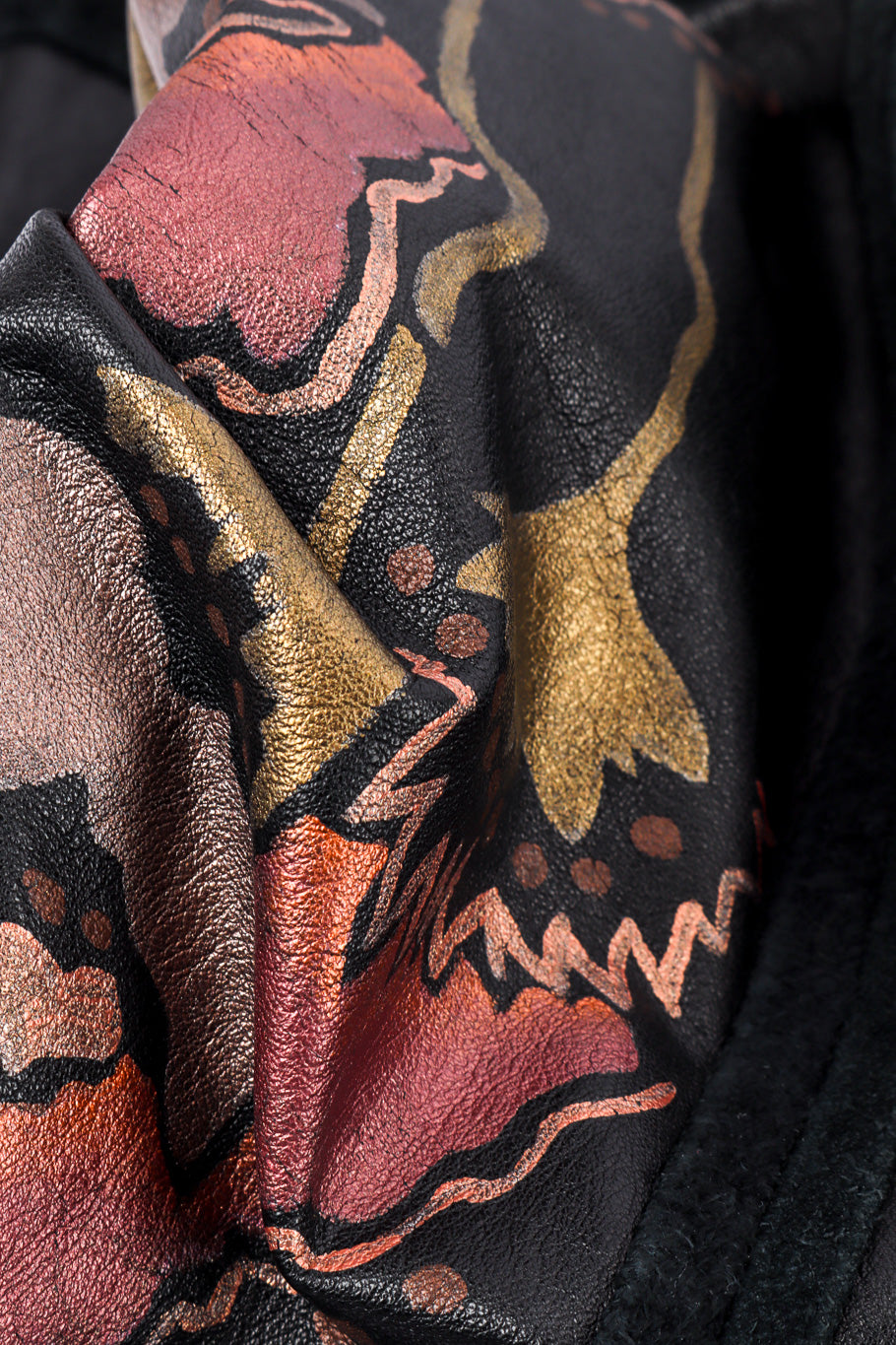 Vintage Painted Leather Vest fabric closeup @recessla