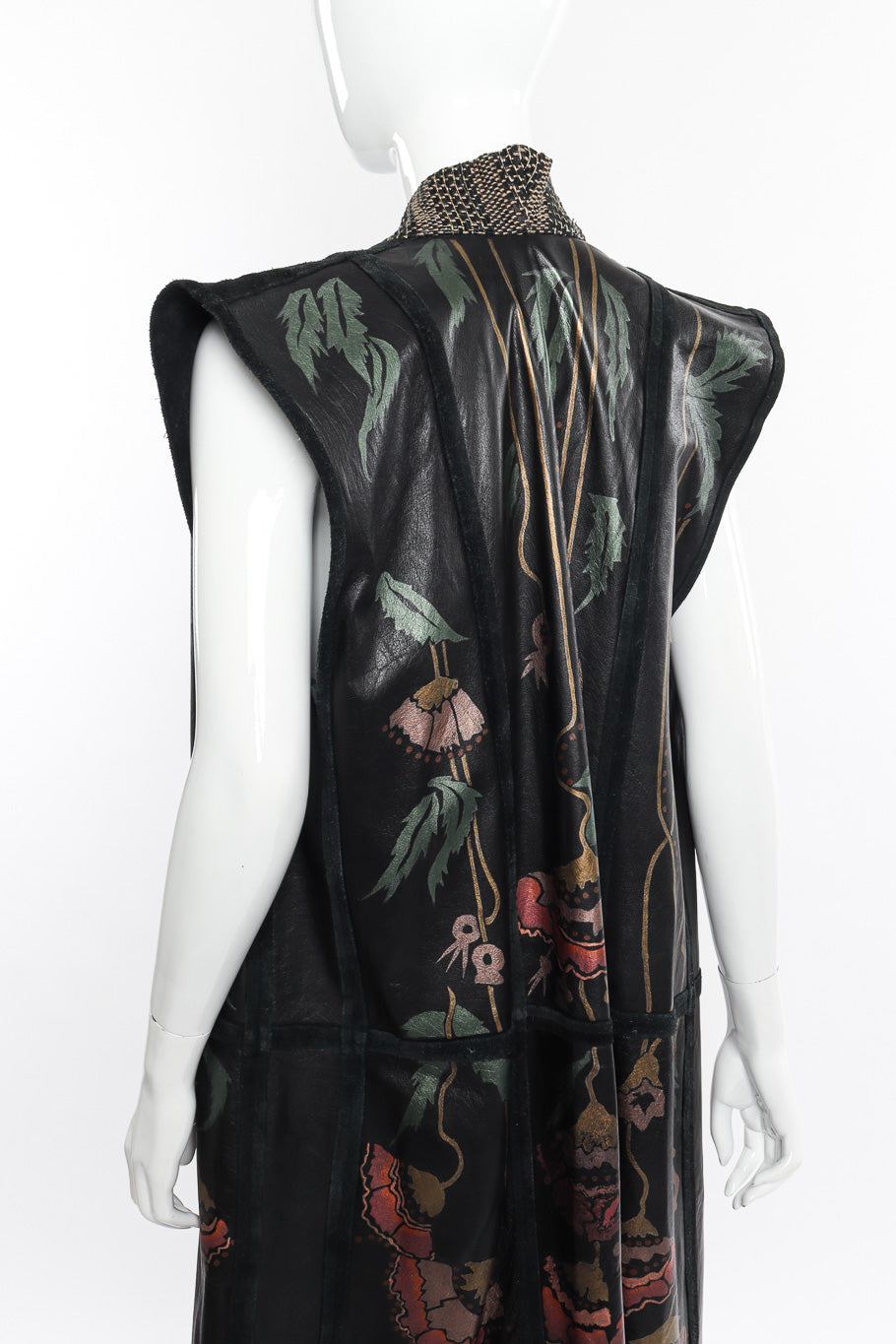 Vintage Painted Leather Vest back on mannequin closeup @recessla