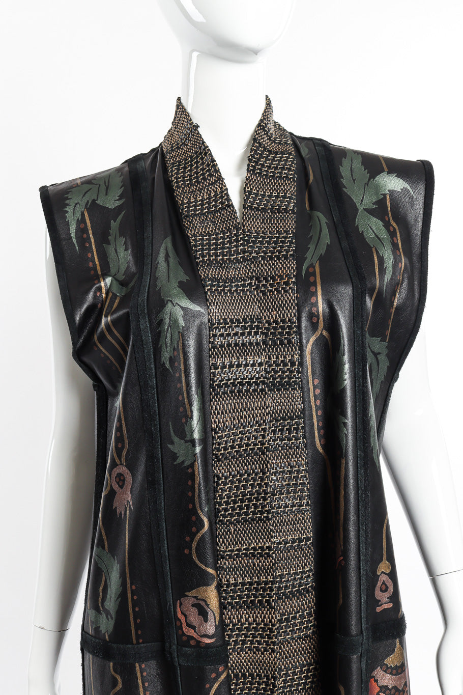 Vintage Painted Leather Vest front on mannequin closeup @recessla