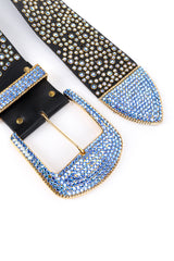 Vintage Michael Morrison MX Aurora Crystal Studded Belt buckle and end point closeup @recess la