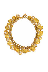 Vintage Mish Lion & Pearl Disc Dangle Collar Necklace front @recess la
