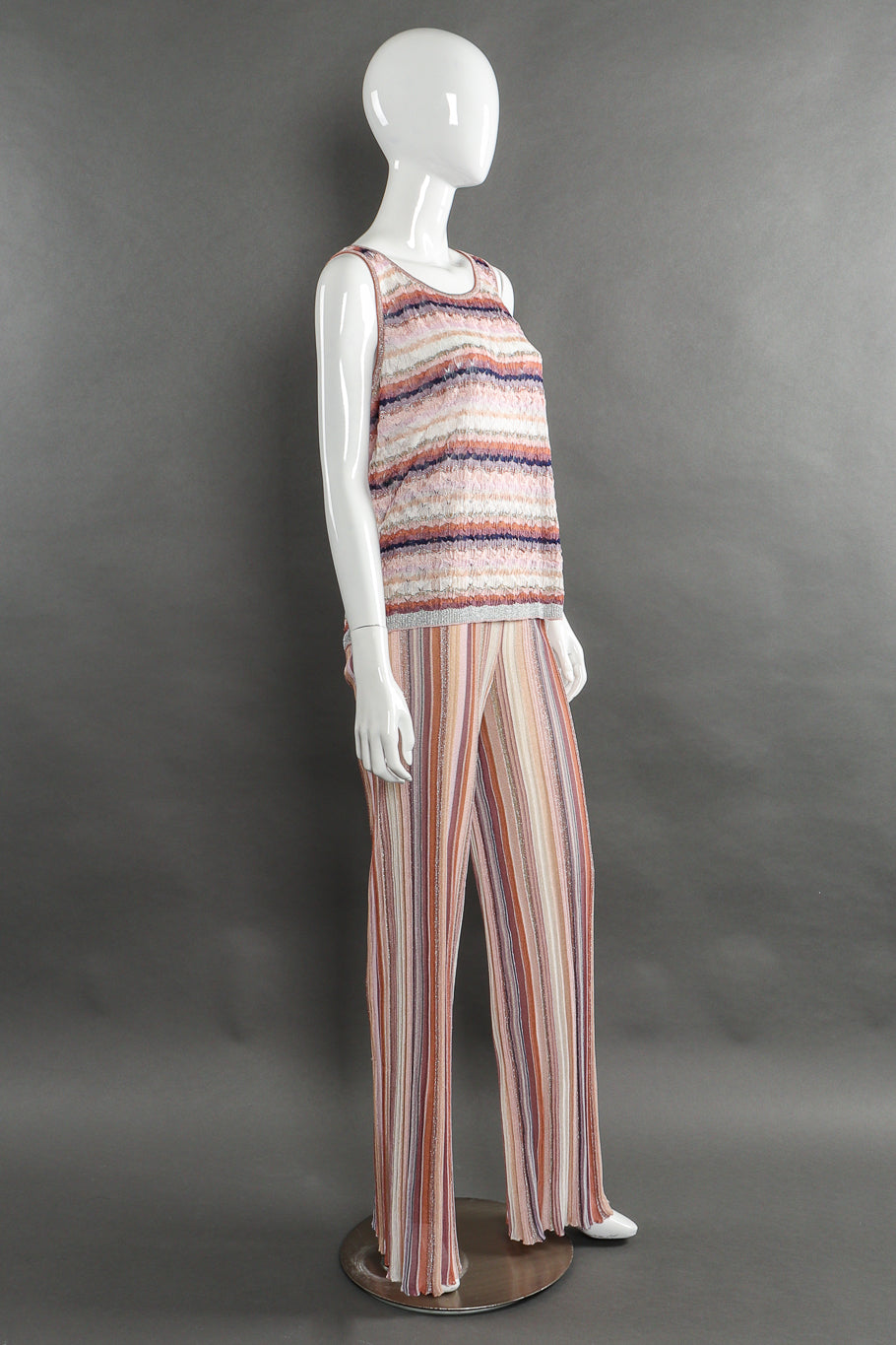 Missoni Striped Knit Duster, Tank, and Pants Set 3/4 view of tank and pant on mannequin @Recessla
