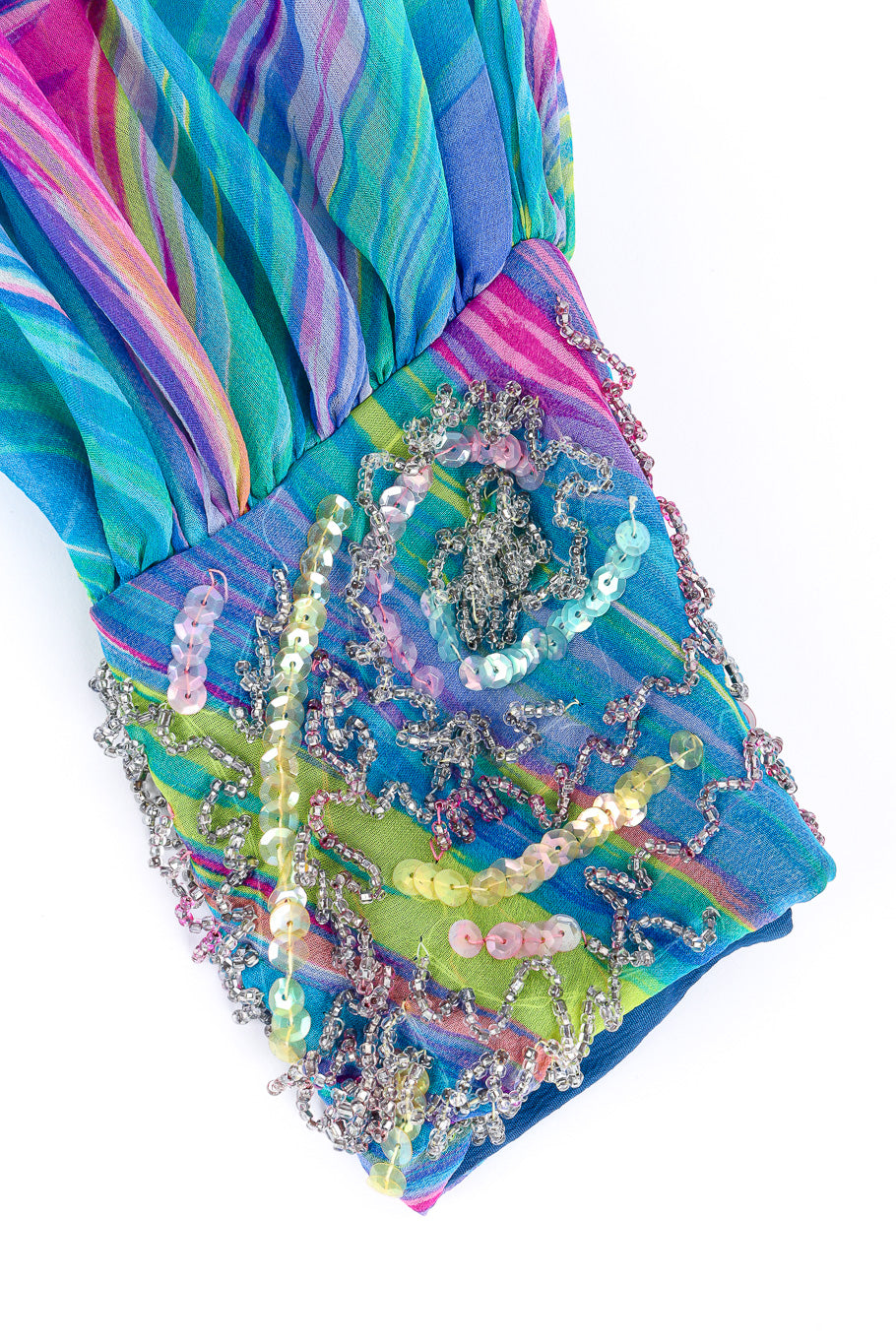 Vintage Mr. Frank Abstract Swirl Silk Dress embroidery on cuff closeup @Recessla