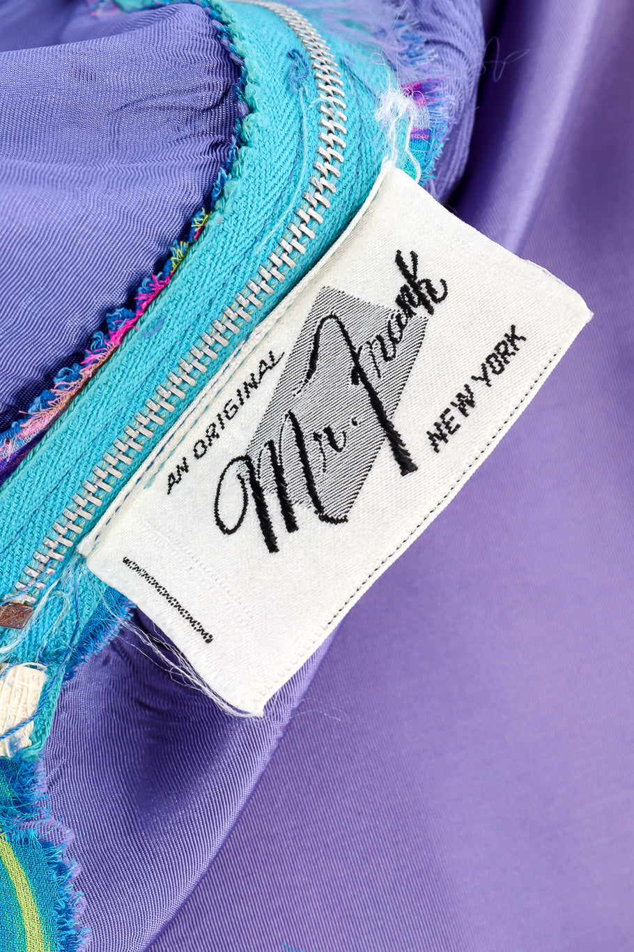 Vintage Mr. Frank Abstract Swirl Silk Dress signature label closeup @Recessla