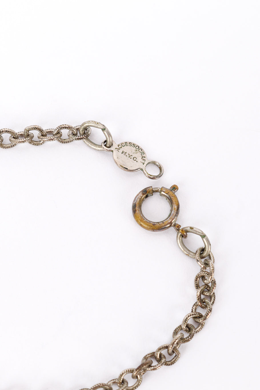 Vintage Accessocraft Beaded Plate Pendant Necklace spring clasp closeup @recessla