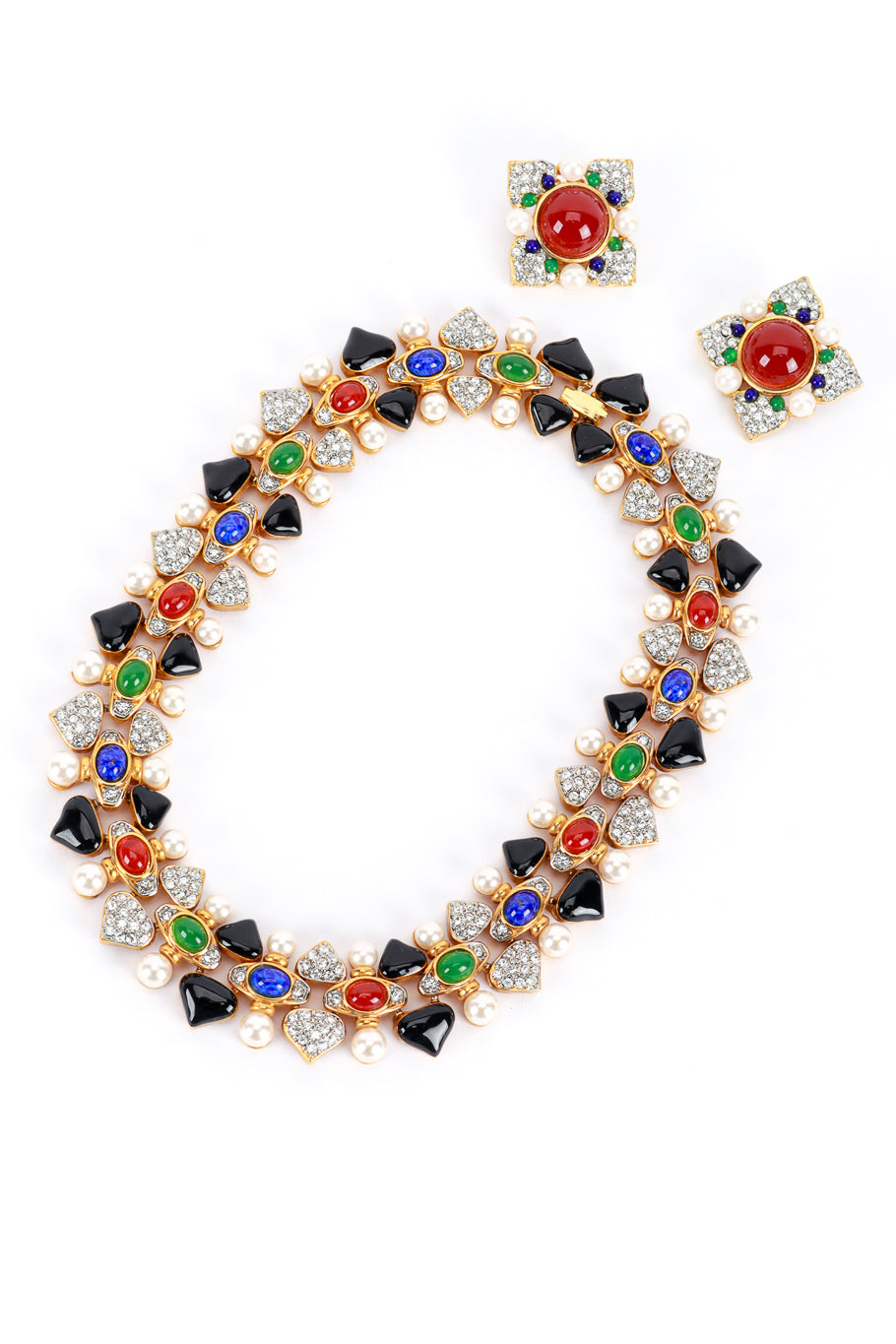 Vintage Craft Multistone Collar Necklace & Earring Set front @recess la