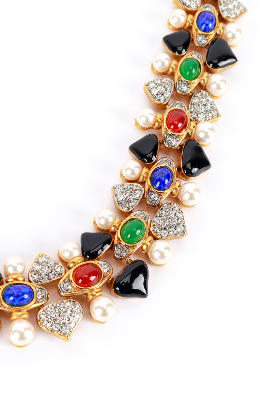 Vintage Craft Multistone Collar Necklace & Earring Set necklace links closeup @recess la
