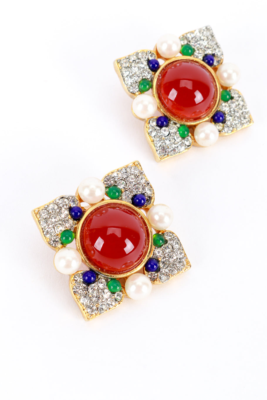 Vintage Craft Multistone Collar Necklace & Earring Set earrings front closeup @recess la