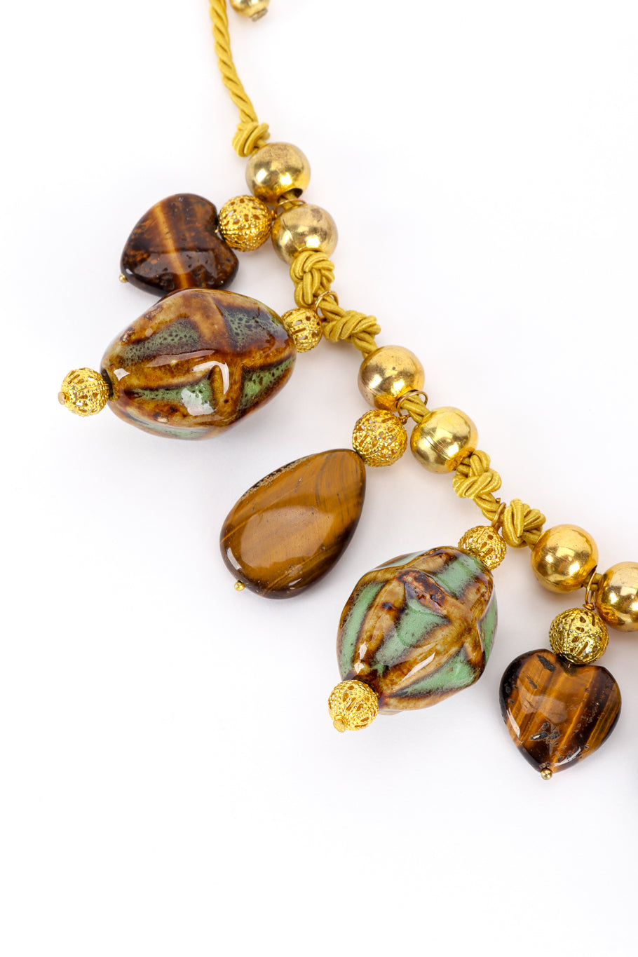 Vintage Tiger's Eye Ceramic Rope Necklace bead closeup @recess la