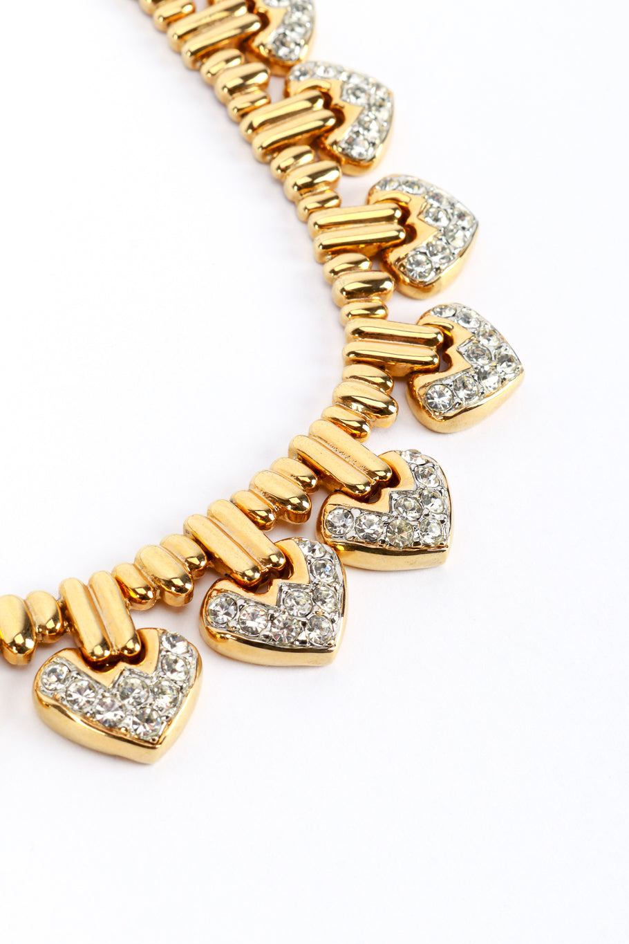 Vintage Les Bernard VO Rhinestone Heart Collar Necklace closeup @recess la