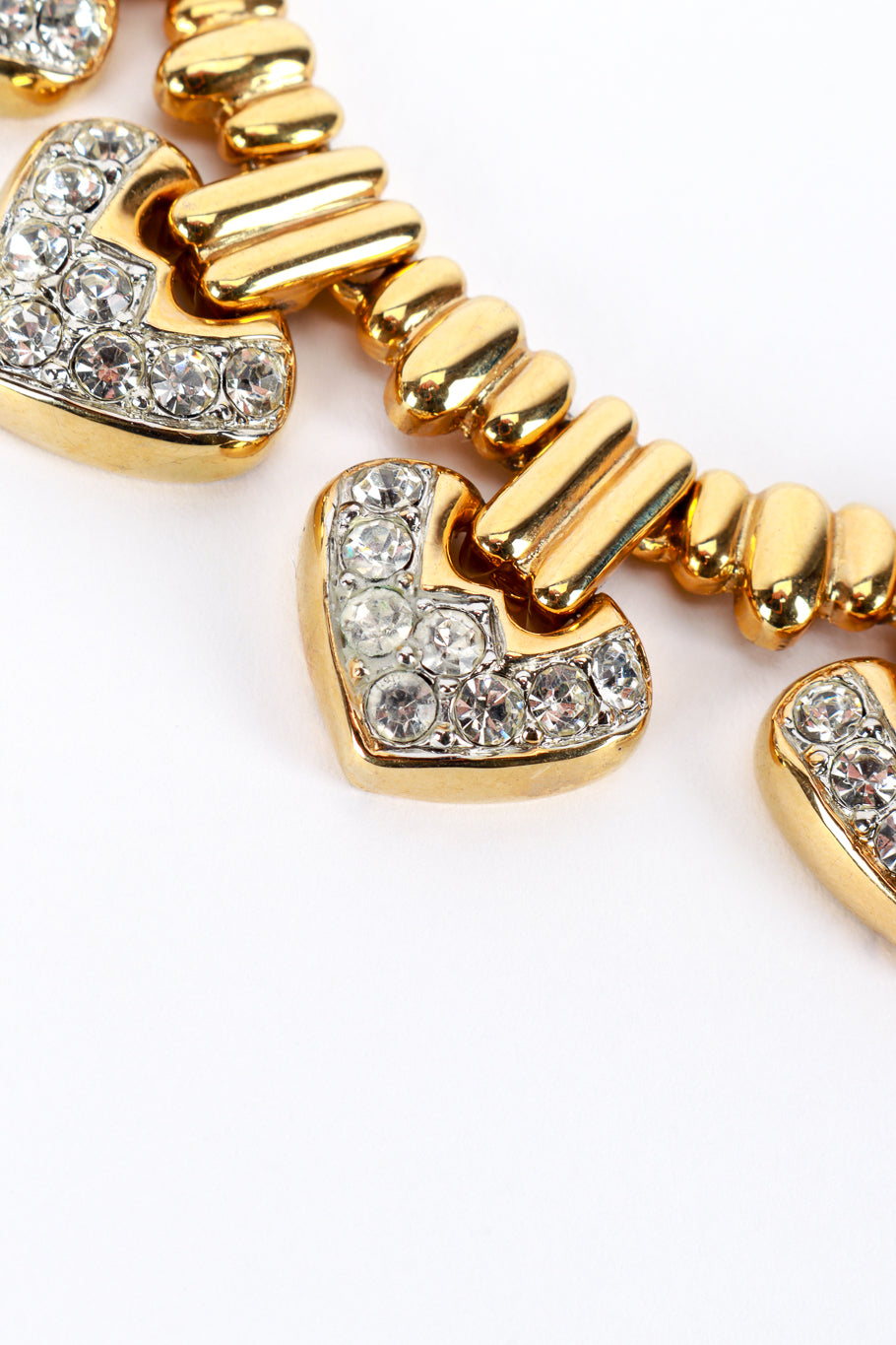 Vintage Les Bernard VO Rhinestone Heart Collar Necklace heart pendant closeup @recess la