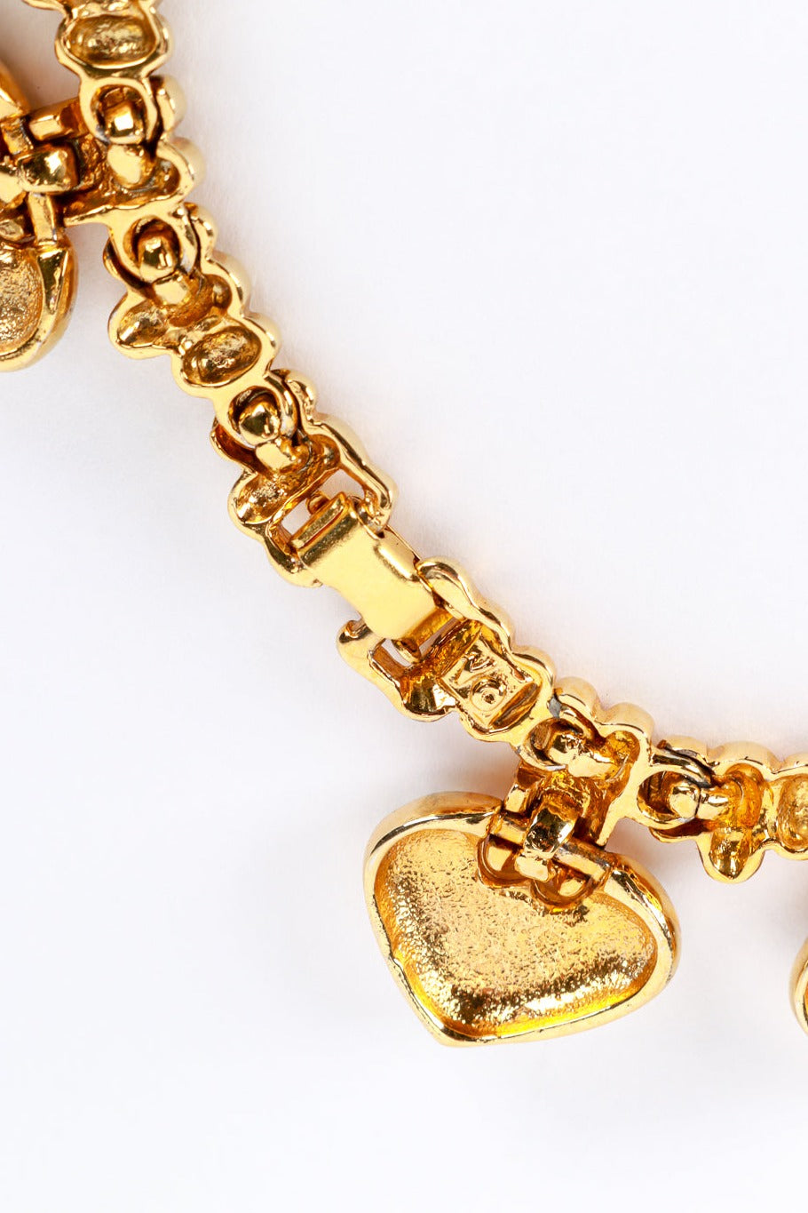 Vintage Les Bernard VO Rhinestone Heart Collar Necklace signature closeup @recess la