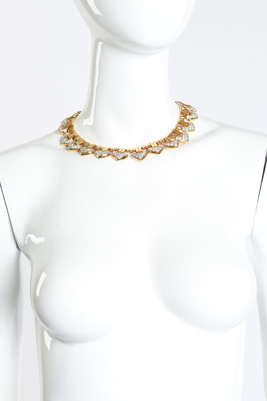 Vintage Les Bernard VO Rhinestone Heart Collar Necklace on mannequin @recess la