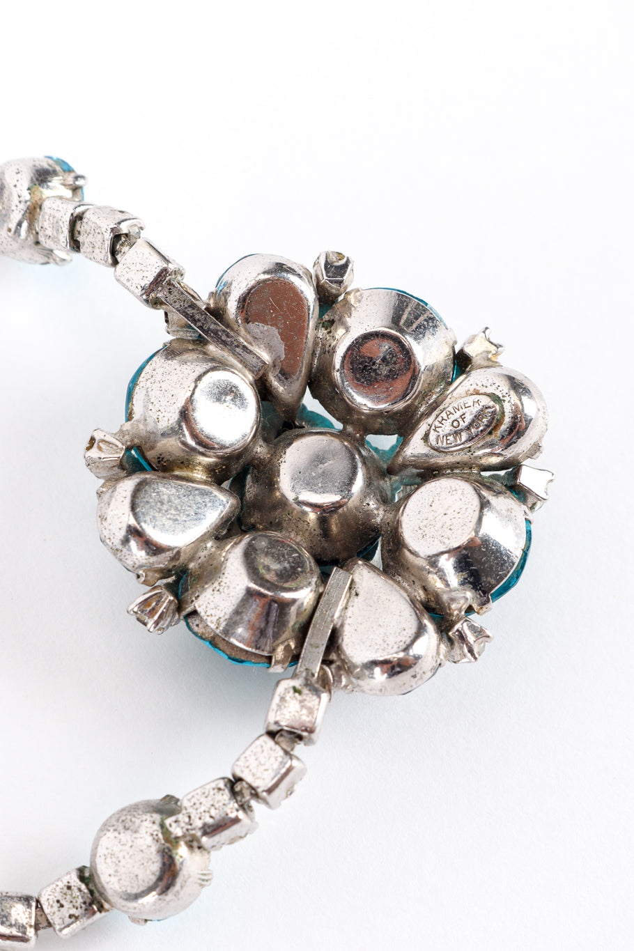 Vintage Kramer of New York Checkered Crystal Collar Necklace back of pendant @recess la