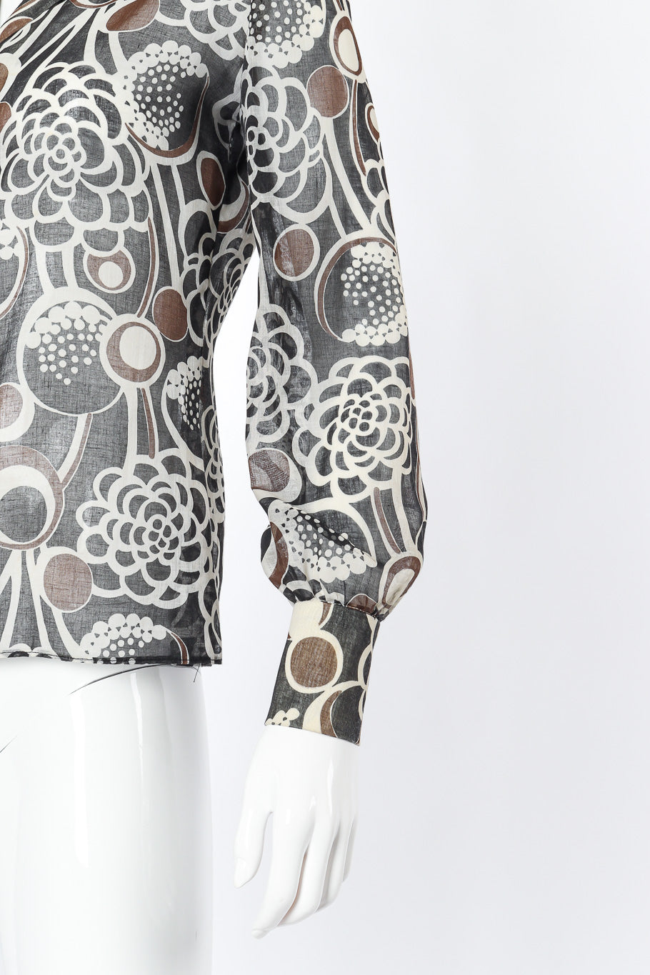 Vintage Nelly de Grab Abstract Dot Print Blouse & Skirt Set sleeve closeup on mannequin @Recessla