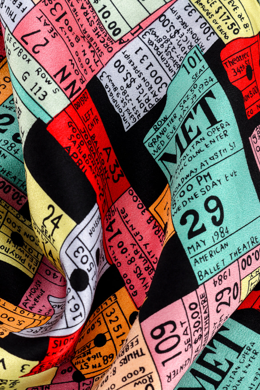 Vintage Nicole Miller Concert Ticket Silk Button Up fabric print closeup @recess la