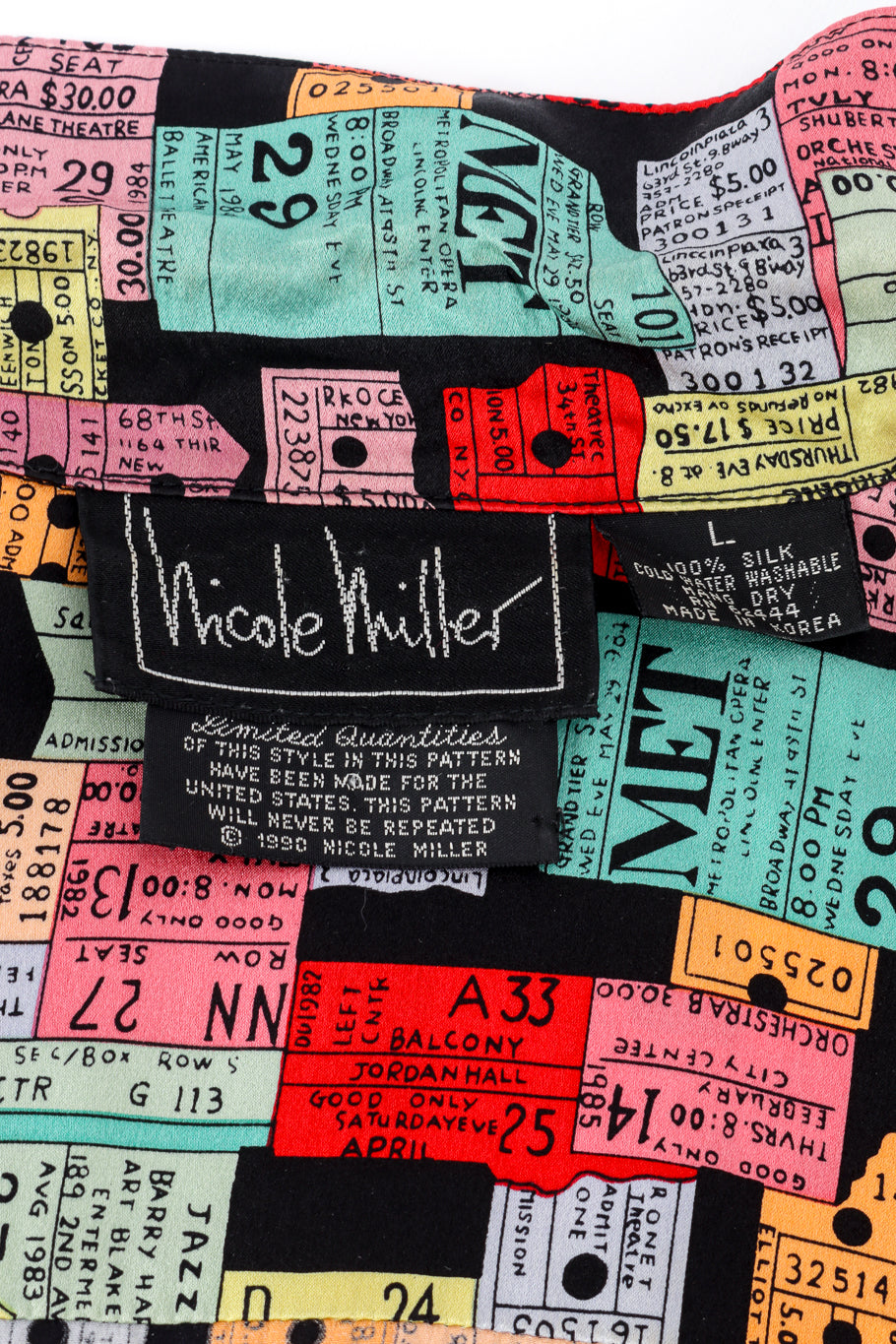 Vintage Nicole Miller Concert Ticket Silk Button Up signature label @recess la