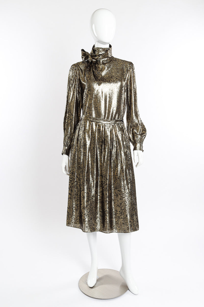 Vintage Nolan Miller Lamé Jacquard Blouse & Skirt Set front on mannequin @recessla