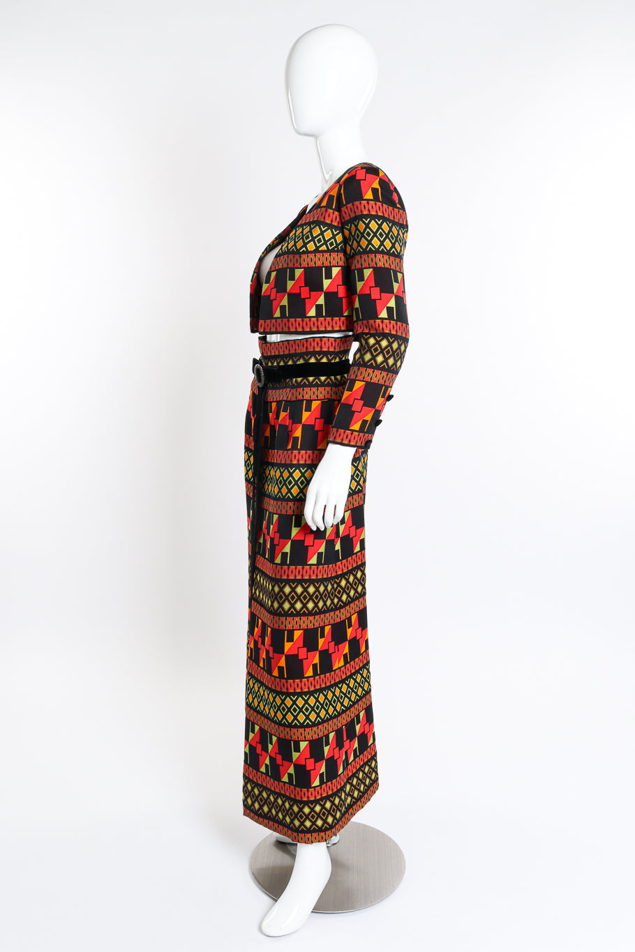 Vintage Mignon Geometric Bolero Jacket & Skirt Set side on mannequin @recessla