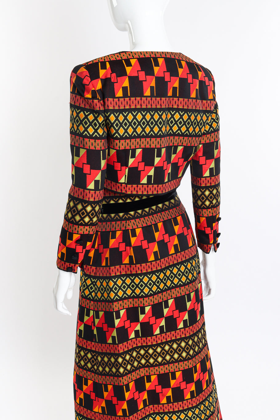 Vintage Mignon Geometric Bolero Jacket & Skirt Set back on mannequin closeup @recessla