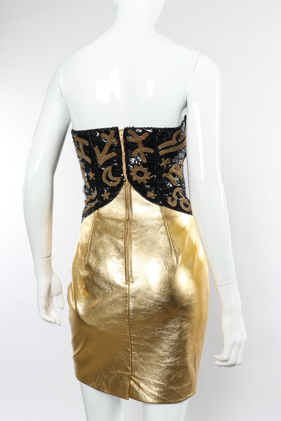Zodiac Sequin Leather Dress & Jacket Set on mannequin back dress only @recessla