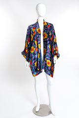 Vintage Off Broadway Floral Velvet Duster front on mannequin @recess la