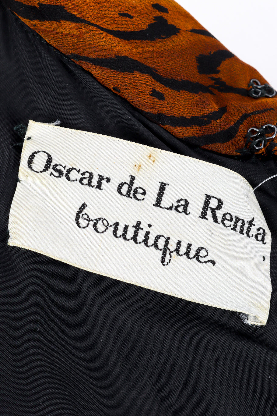 Vintage Oscar de la Renta Leopard Silk Jumpsuit signature label closeup @recessla