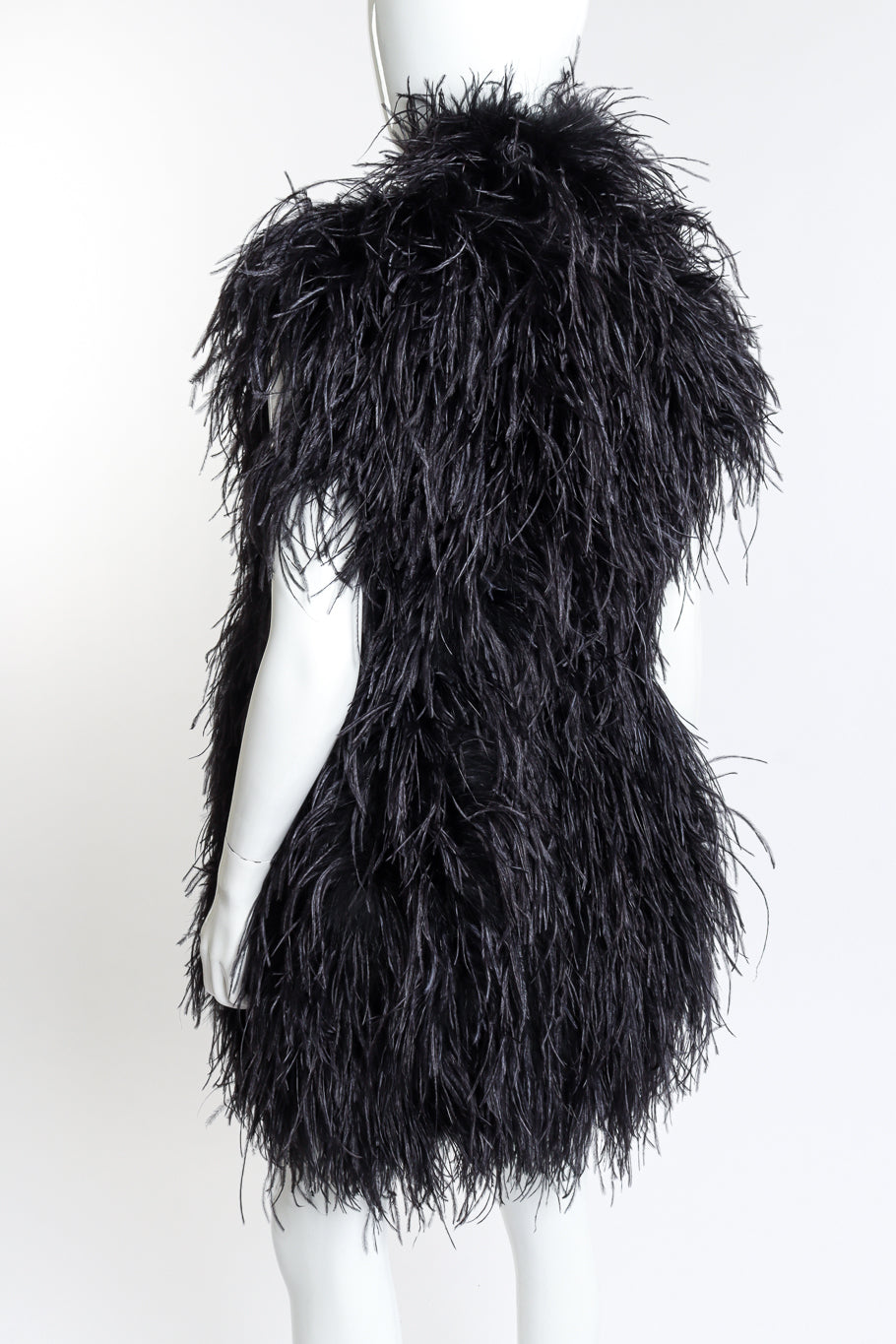 Vintage Libertine Ostrich Feather Vest 3/4 back on mannequin closeup @recess la