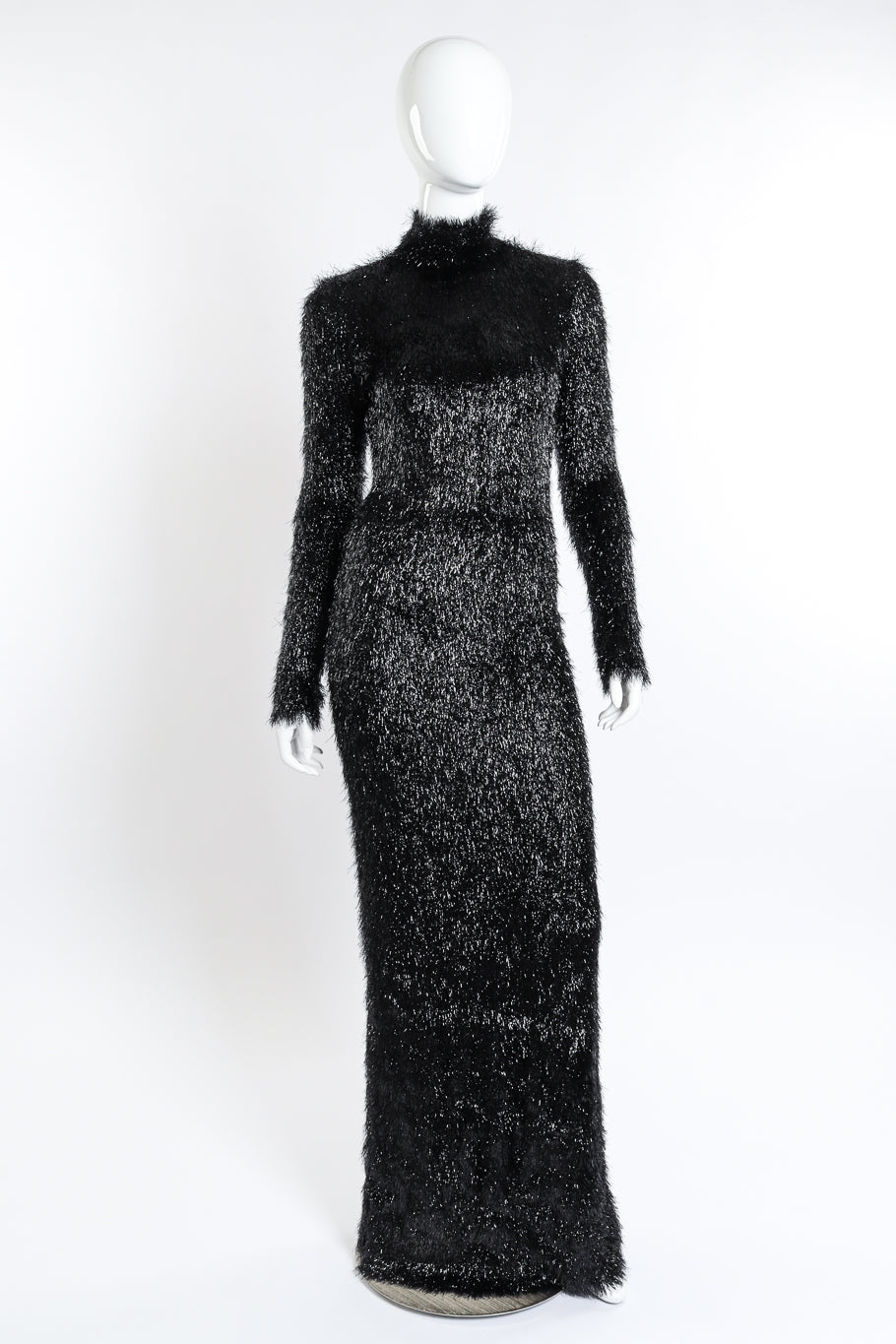 Paco Rabanne 2023 F/W Tinsel Long Sleeve Maxi Dress front on mannequin @recess la