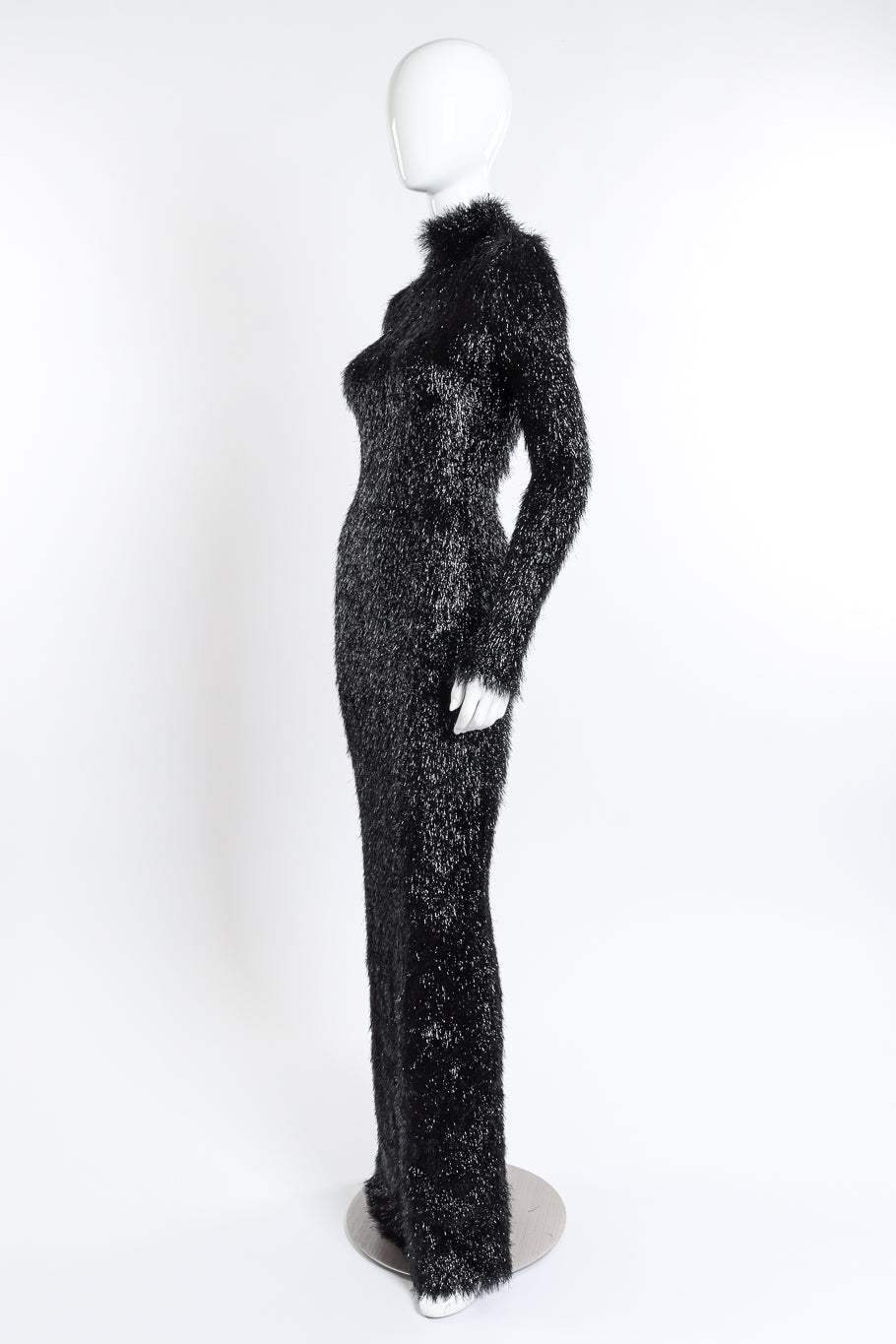 Paco Rabanne 2023 F/W Tinsel Long Sleeve Maxi Dress side on mannequin @recess la