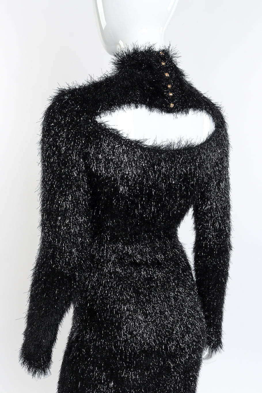 Paco Rabanne 2023 F/W Tinsel Long Sleeve Maxi Dress back cutout on mannequin closeup @recess la