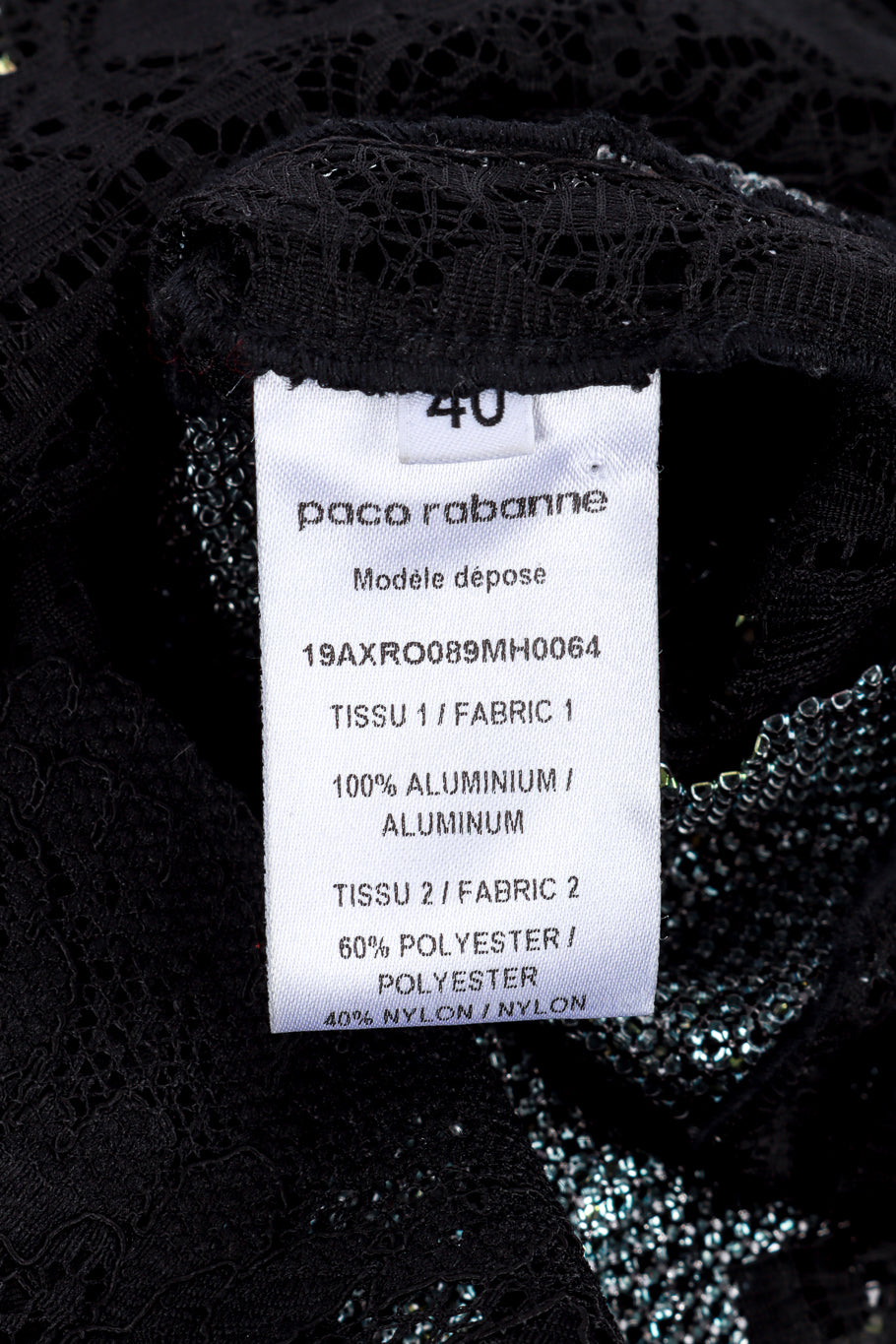 Paco Rabanne Metallic Rose Lace Dress label  @RECESS LA