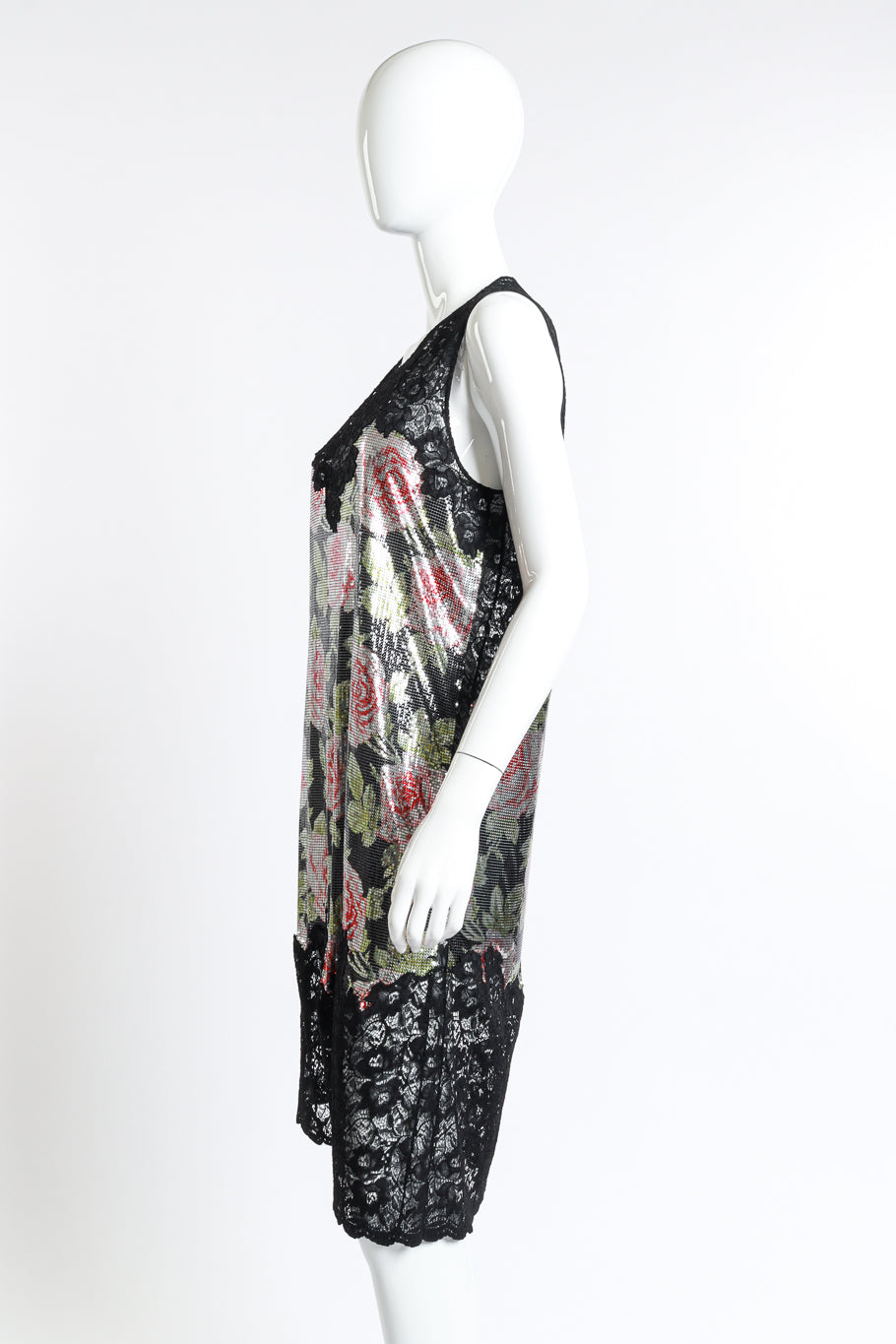 Paco Rabanne Metallic Rose Lace Dress side on Mannequin @RECESS LA