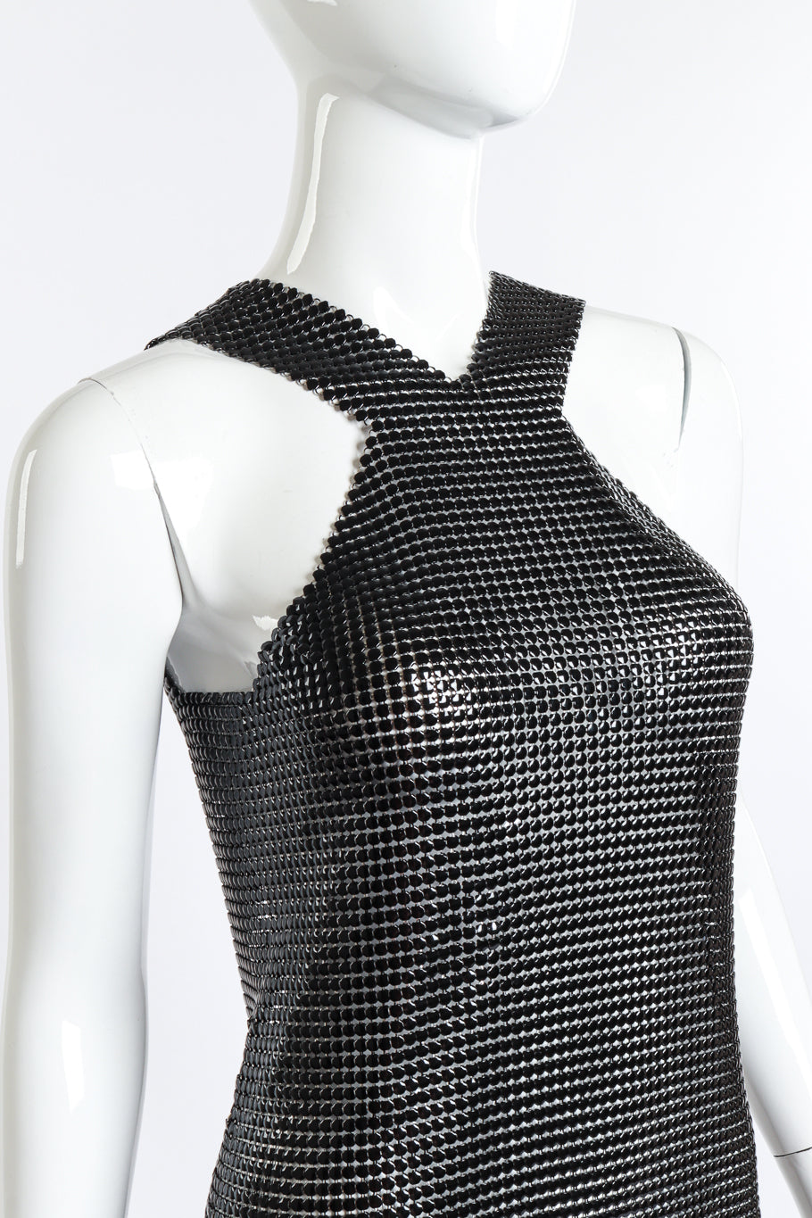 Paco Rabanne Racer Front Chainmail Dress front on mannequin closeup @recess la