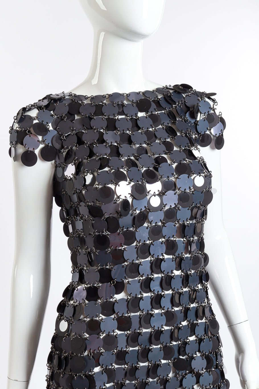 Paco Rabanne Disc Chain Mini Dress front on mannequin closeup @recess la