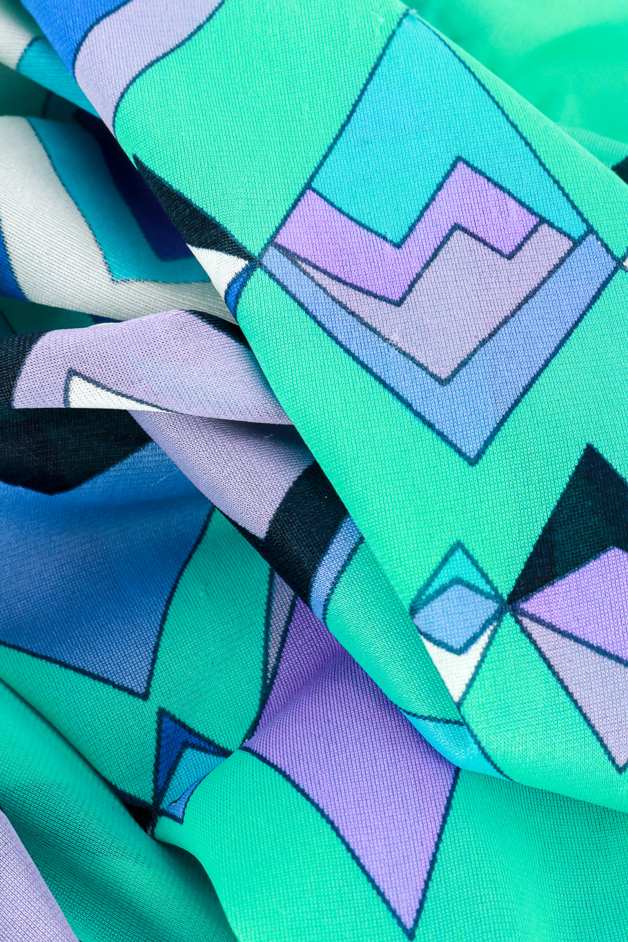 Vintage Emilio Pucci for Formfit Rogers teal purple and white geo chemise slip dress flat lay detail of the graphic print @Recess LA
