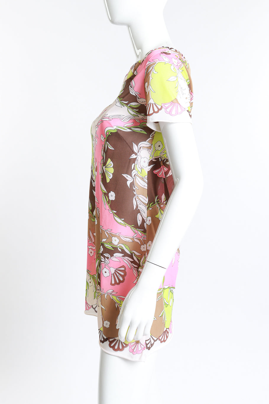 Vintage Emilio Pucci for Formfit Rogers floral fan short sleeve slip dress left side view on mannequin @Recess LA