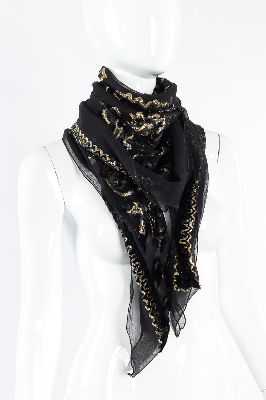 Chiffon velvet lamé scarf by Paco Rabanne wrapped around mannequin neck @recessla